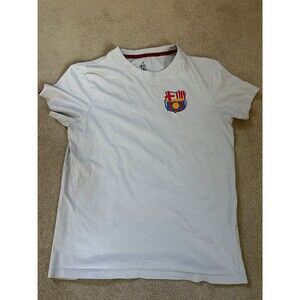 OFFICIAL FC Barcelona Team Crest Light Gray T-Shirt with Artsy Graphic on Back